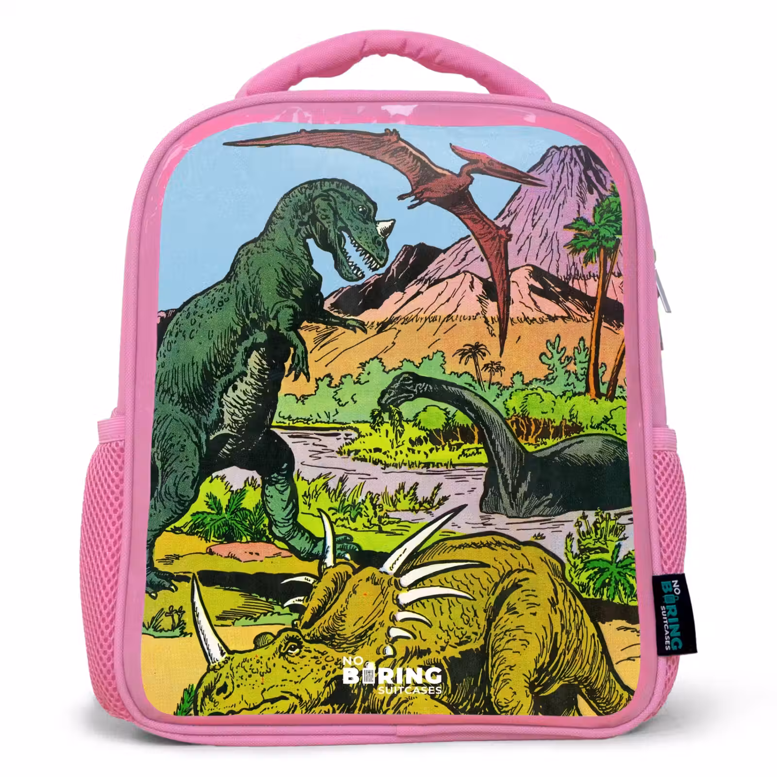 Kinderrugzak - Roze - Dino's bij een vulkaan — 1
