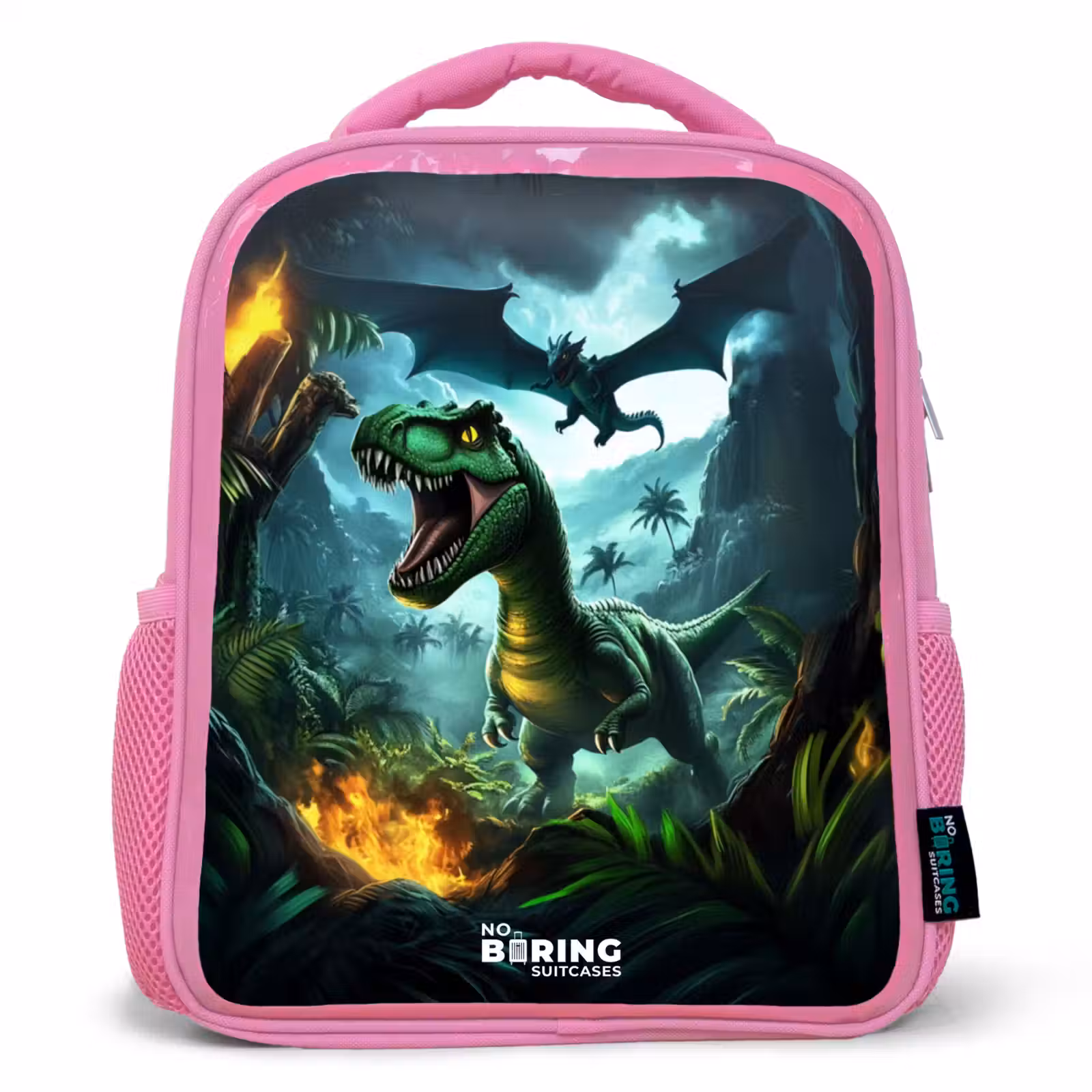 Kinderrugzak - Roze - Dinosaurus en draak in vurige junglevallei — 1