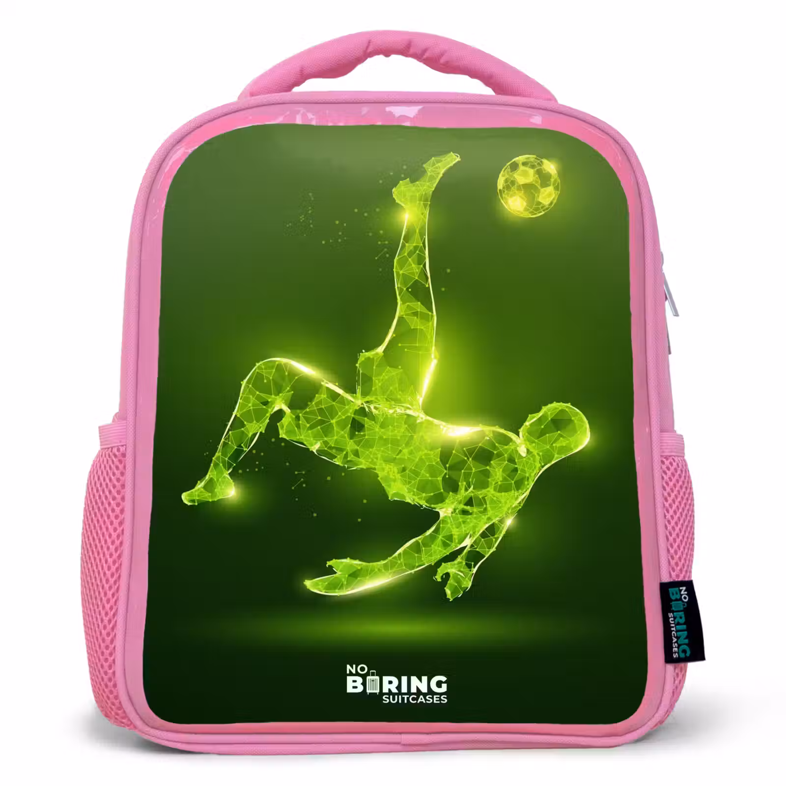Kinderrugzak - Roze - Groene neon omhaal in actie — 1