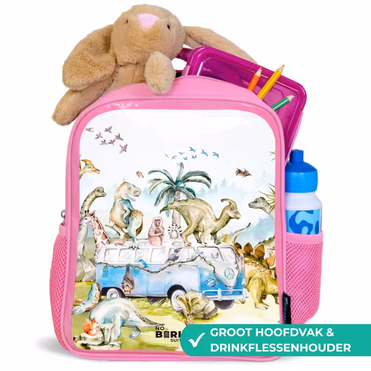 Kinderrugzak - Roze - Busje met dino's — 2