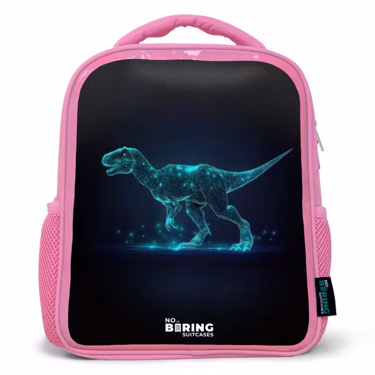 Kinderrugzak - Roze - Digitale T-Rex in blauw lichtveld — 1
