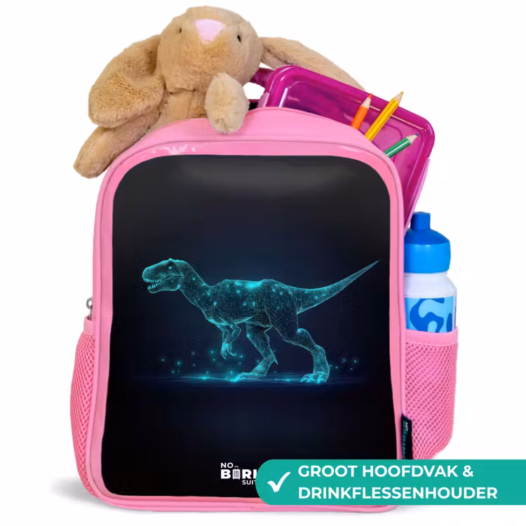 Kinderrugzak - Roze - Digitale T-Rex in blauw lichtveld — 2
