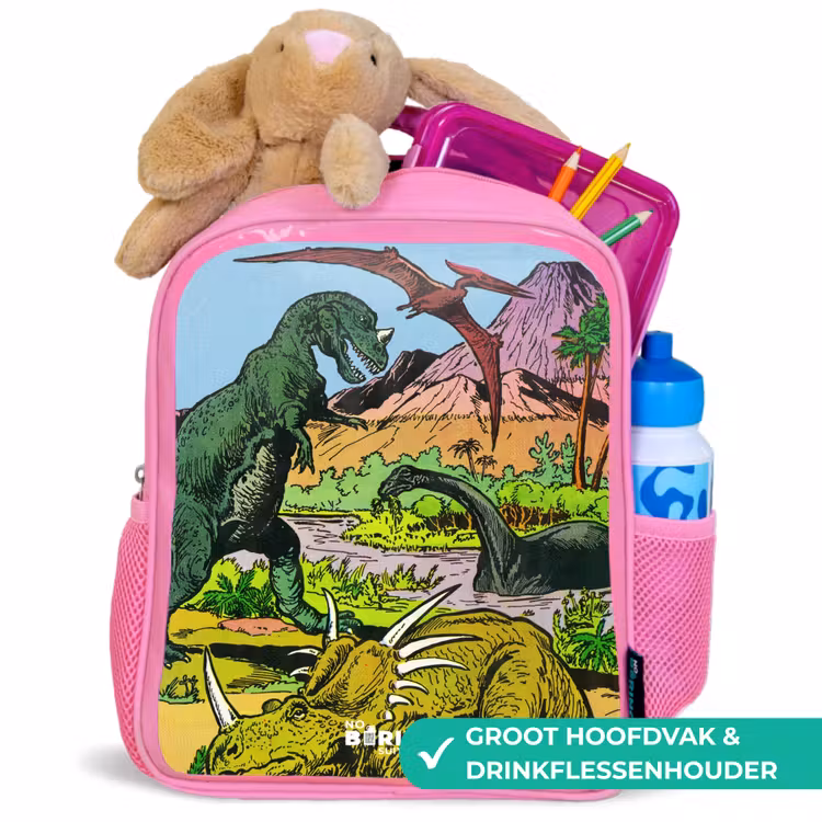 Kinderrugzak - Roze - Dino's bij een vulkaan — 2