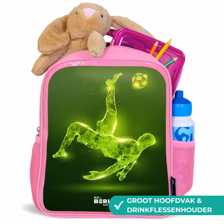 Kinderrugzak - Roze - Groene neon omhaal in actie — 2