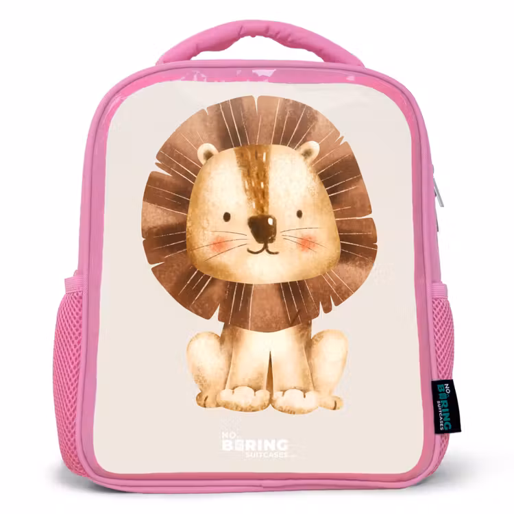 Kinderrugzak - Roze - Leeuw illustratie met beige achtergrond — 1