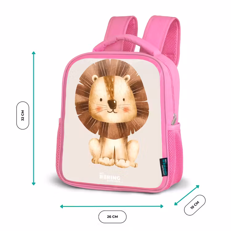 Kinderrugzak - Roze - Leeuw illustratie met beige achtergrond — 3