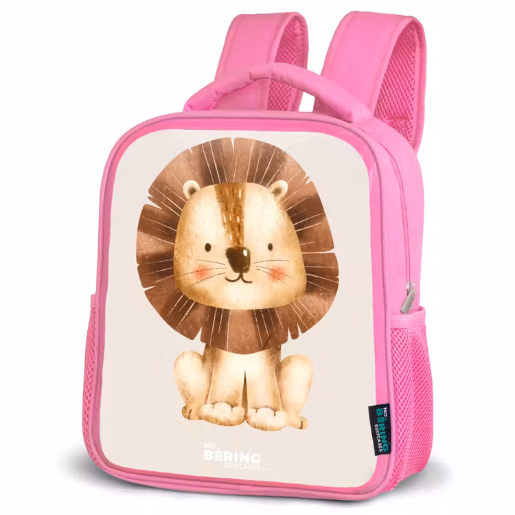 Kinderrugzak - Roze - Leeuw illustratie met beige achtergrond — 6