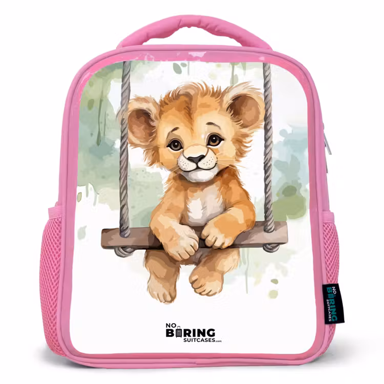 Kinderrugzak - Roze - Leeuwenwelpje met schommel illustratie — 1