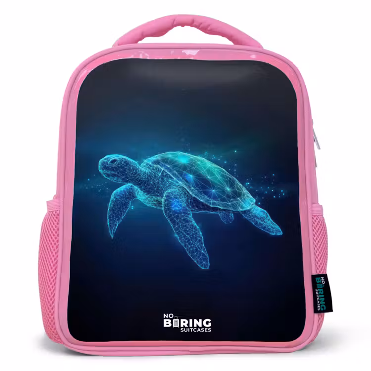 Kinderrugzak - Roze - Lichtgevende schildpad in digitale oceaan — 1