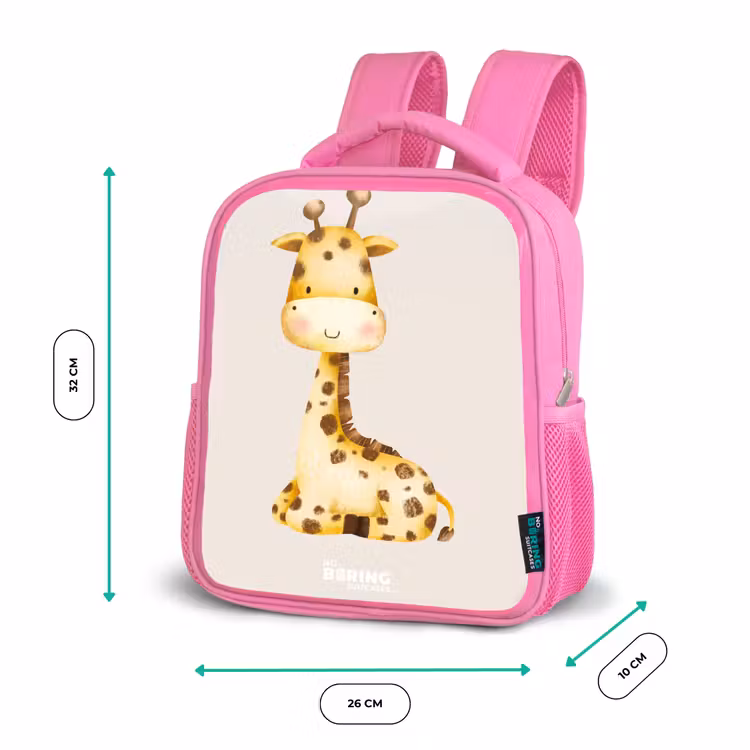 Kinderrugzak - Roze - Liggende giraffe illustratie op beige achtergrond — 3