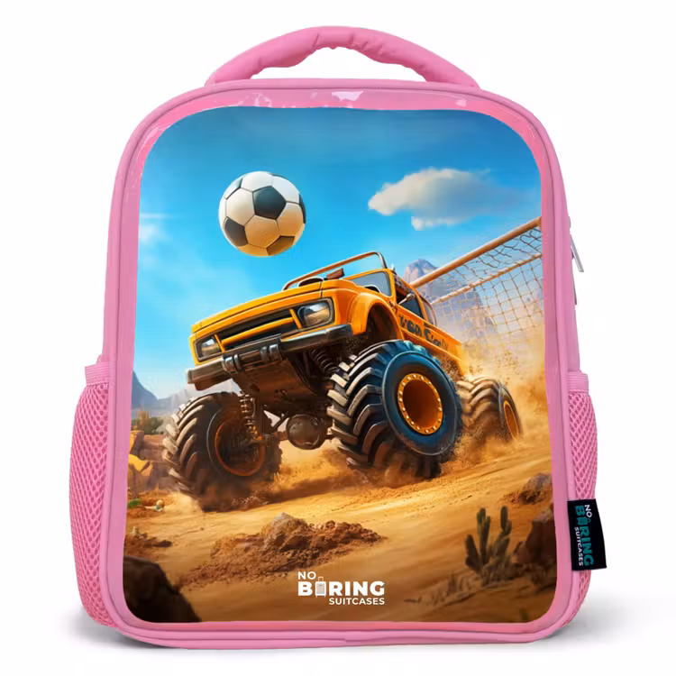 Kinderrugzak - Roze - Monstertruck scoort goal in woestijnstadion — 1