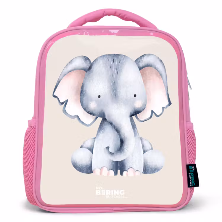 Kinderrugzak - Roze - Olifant tekening tegen een beige achtergrond — 1