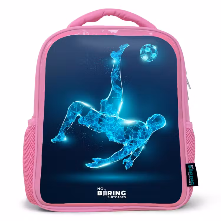 Kinderrugzak - Roze - Omhaal in blauw neonvoetbal — 1