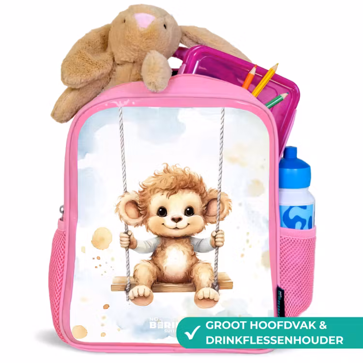 Kinderrugzak - Roze - Schommelend aapje van waterverf — 2