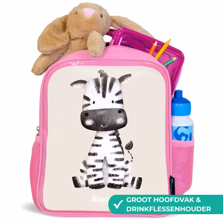 Kinderrugzak - Roze - Zebra portrettekening met beige achtergrond — 2