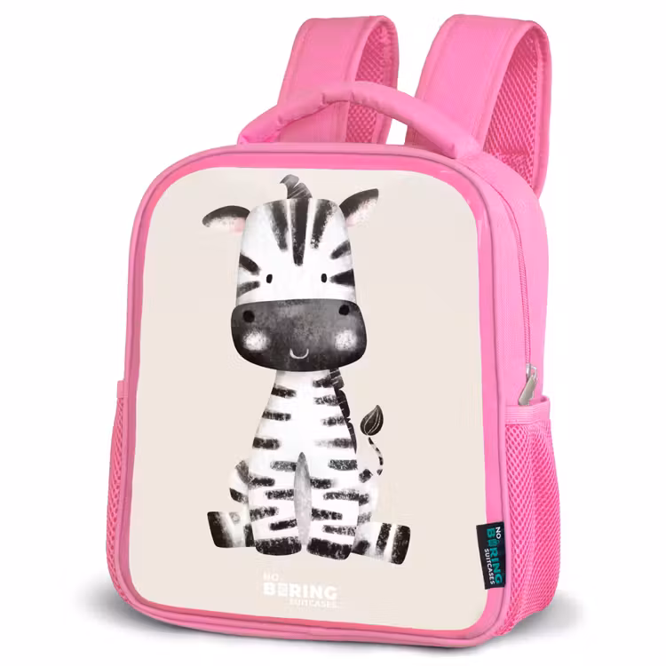 Kinderrugzak - Roze - Zebra portrettekening met beige achtergrond — 6