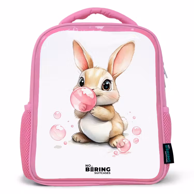 Kinderrugzak - Roze - Bruin konijntje met roze bellen — 1