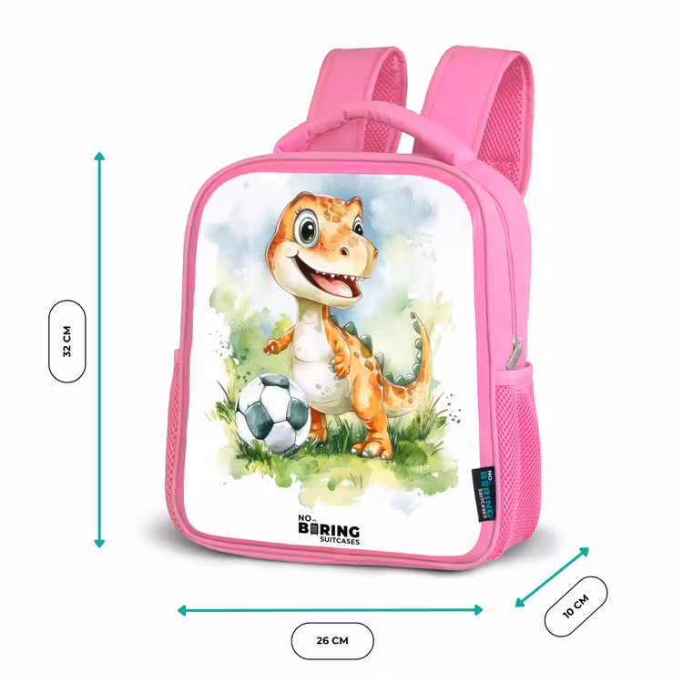 Kinderrugzak - Roze - Dino met voetbal in kleurrijk veld — 3