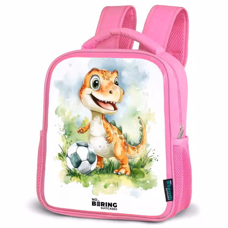 Kinderrugzak - Roze - Dino met voetbal in kleurrijk veld — 6