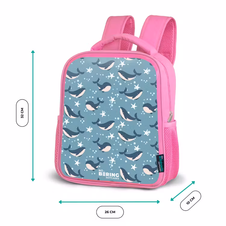 Kinderrugzak - Roze - Donkerblauw walvissenpatroon met zeesterren — 3