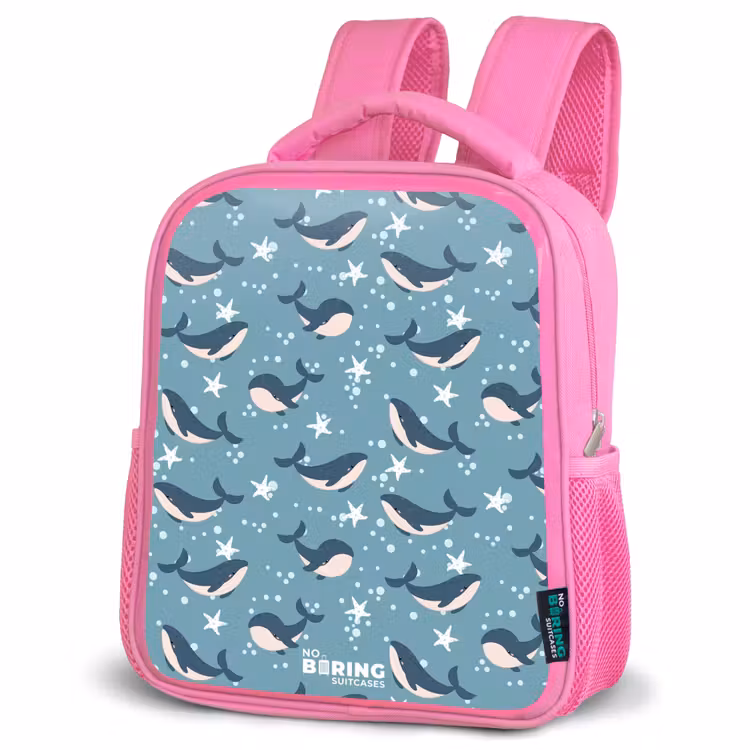 Kinderrugzak - Roze - Donkerblauw walvissenpatroon met zeesterren — 6