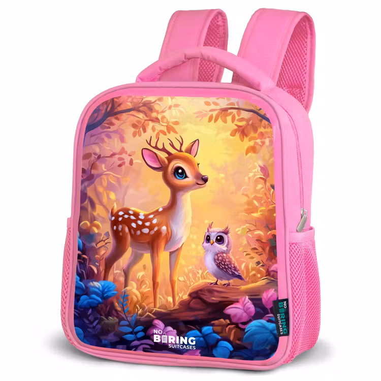 Kinderrugzak - Roze - Hertje en uil in een roze sprookjesbos β 6