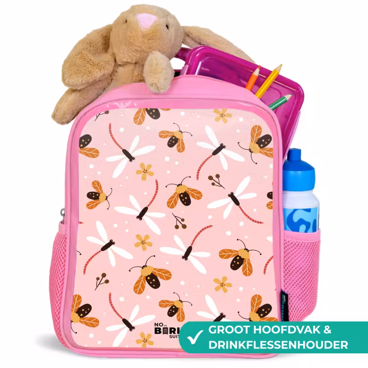 Kinderrugzak - Roze - Lieveheersbeestjes en libellen op roze achtergrond — 2