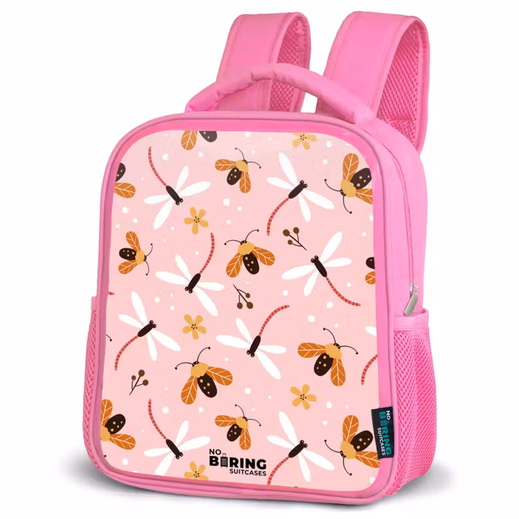 Kinderrugzak - Roze - Lieveheersbeestjes en libellen op roze achtergrond — 6
