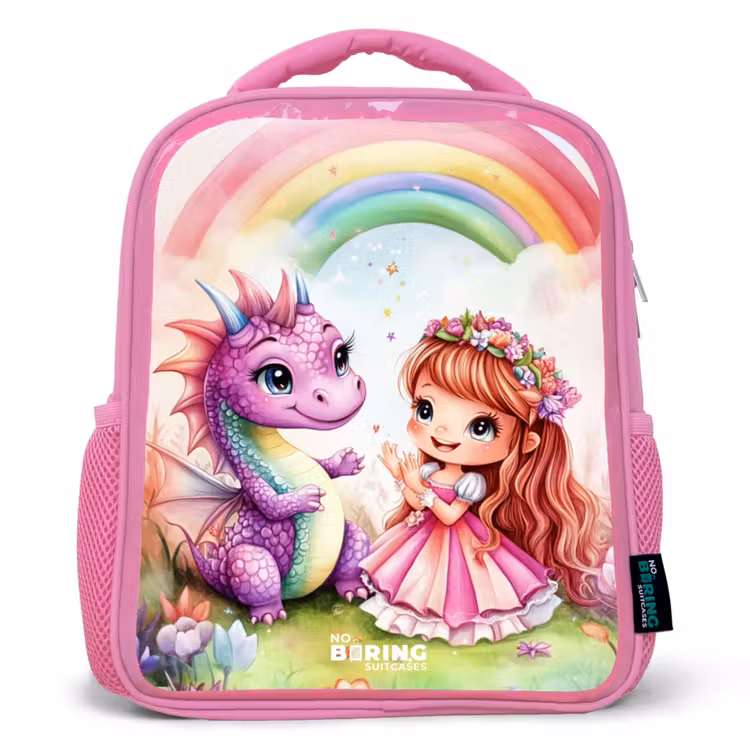 Kinderrugzak - Roze - Meisje met paarse draak onder regenboog — 1
