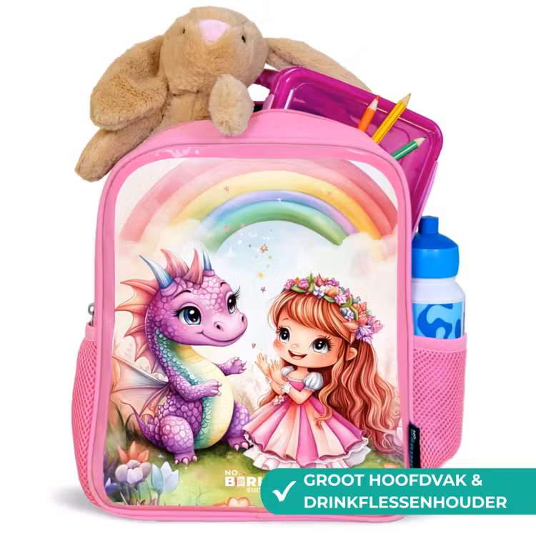 Kinderrugzak - Roze - Meisje met paarse draak onder regenboog — 2