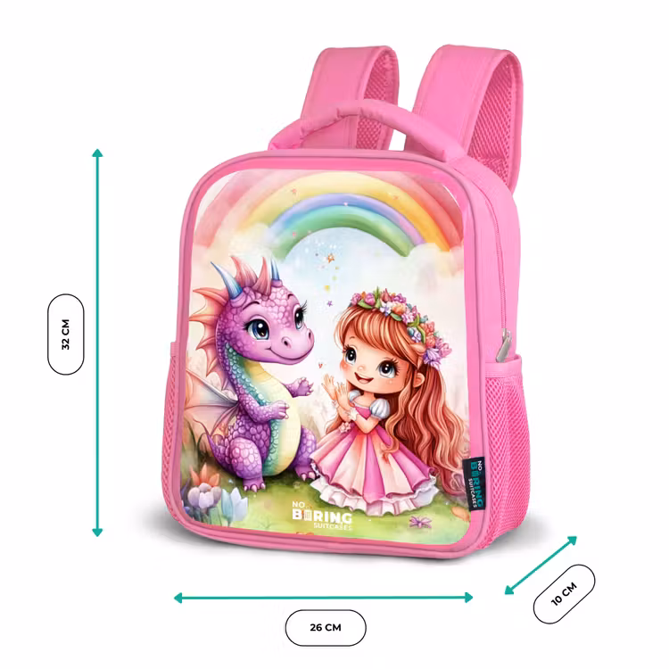 Kinderrugzak - Roze - Meisje met paarse draak onder regenboog — 3