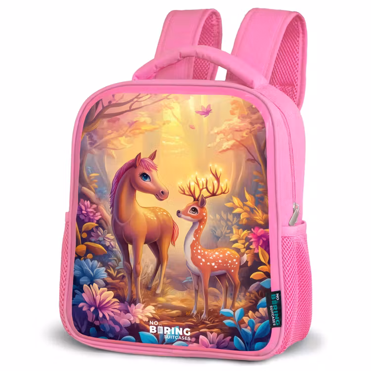 Kinderrugzak - Roze - Paard en hert in een roze sprookjesbos — 6