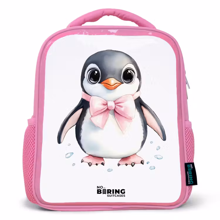 Kinderrugzak - Roze - Pinguïn met roze strik en ijsdruppels — 1