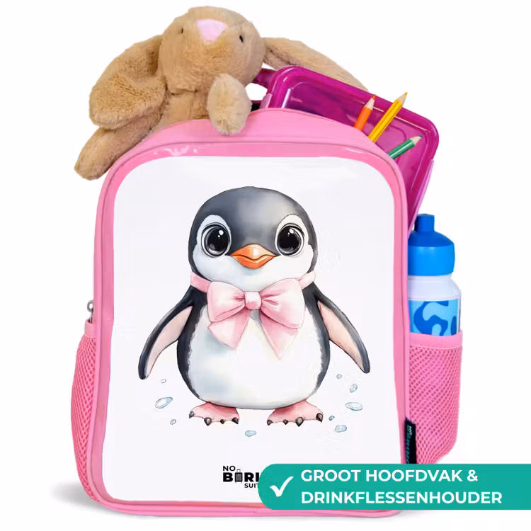 Kinderrugzak - Roze - Pinguïn met roze strik en ijsdruppels — 2