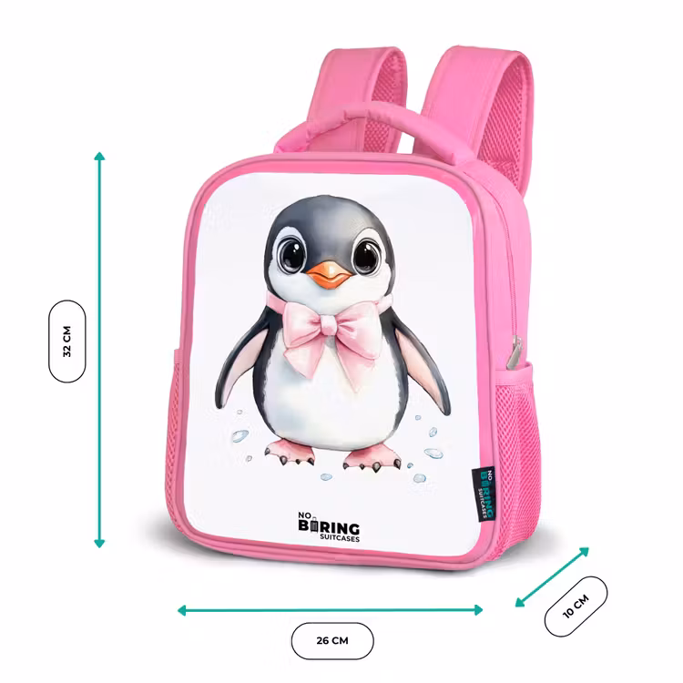 Kinderrugzak - Roze - Pinguïn met roze strik en ijsdruppels — 3