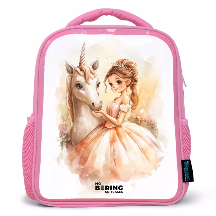 Kinderrugzak - Roze - Prinses in jurk met witte eenhoorn — 1