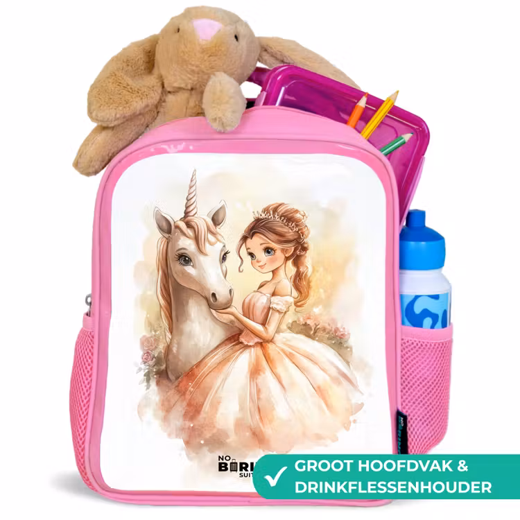 Kinderrugzak - Roze - Prinses in jurk met witte eenhoorn — 2