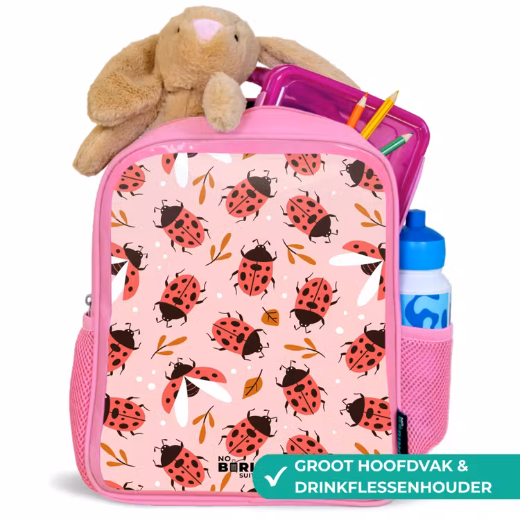 Kinderrugzak - Roze - Rode lieveheersbeestjes op roze achtergrond — 2