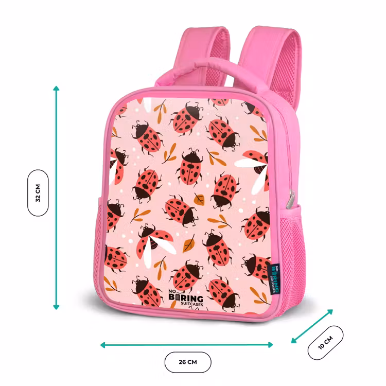 Kinderrugzak - Roze - Rode lieveheersbeestjes op roze achtergrond — 3