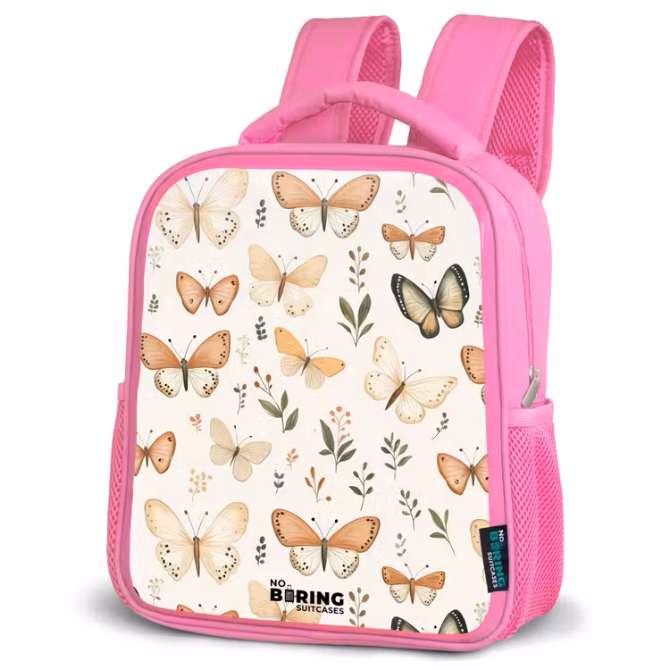 Kinderrugzak - Roze - Vlinders in beige en oranjetinten tussen groene blaadjes — 6