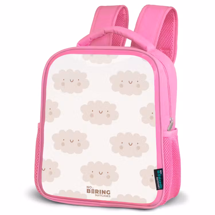 Kinderrugzak - Roze - Vrolijke wolkjes met gezichtjes op crèmekleurige achtergrond — 6