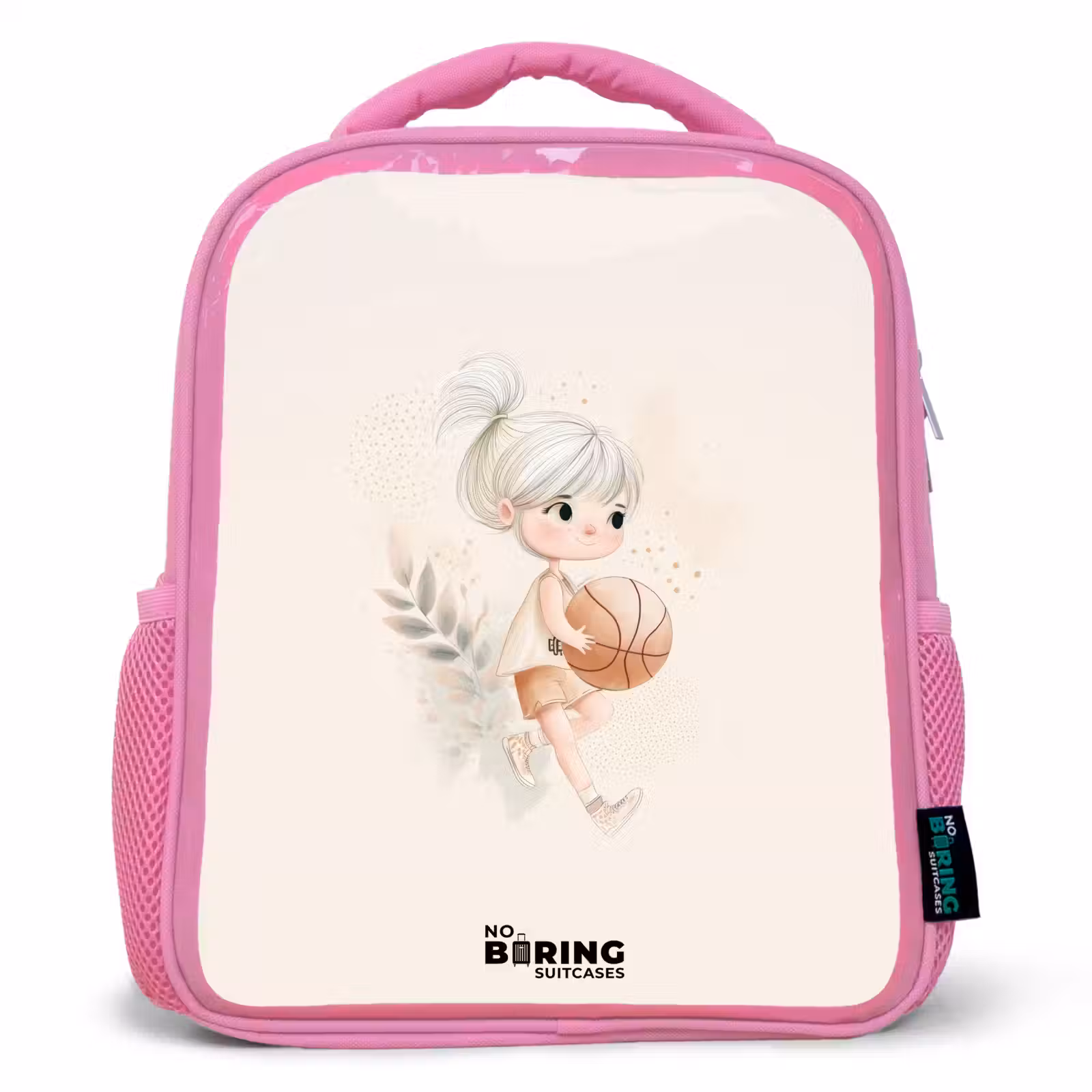 Kinderrugzak - Roze - Meisje met een basketbal in neutrale kleuren. — 1