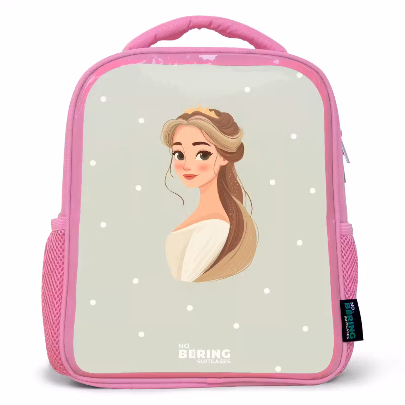 Kinderrugzak - Roze - Prinses met tiara op groene stippenachtergrond — 1