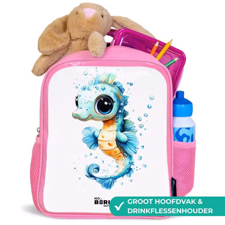 Kinderrugzak - Roze - Blauw zeepaardje met grote ogen en luchtbellen — 2