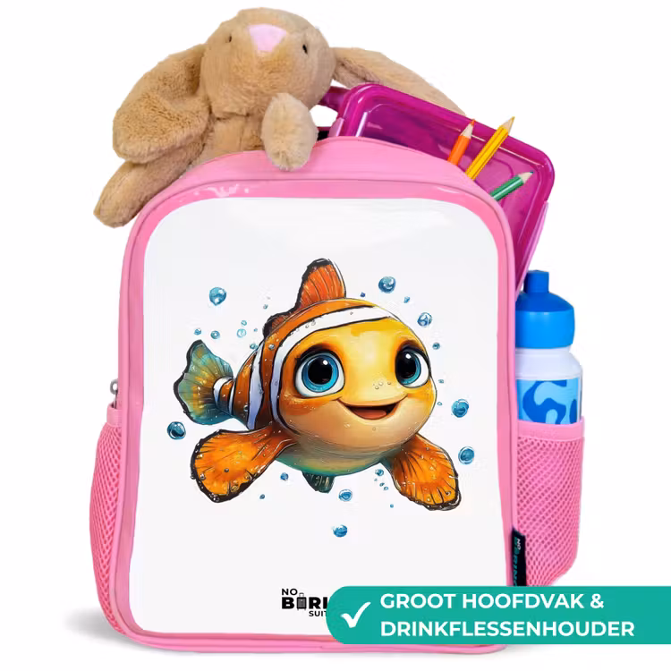 Kinderrugzak - Roze - Clownvis met bellen op witte achtergrond — 2