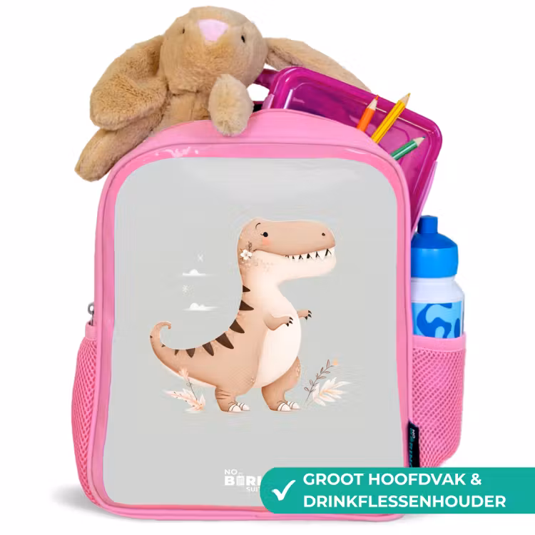 Kinderrugzak - Roze - Dino in beige en grijze kleuren — 2