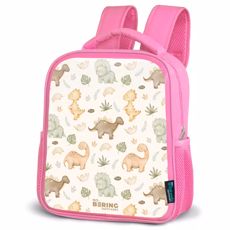 Kinderrugzak - Roze - Dino patroon in pastelkleuren — 6