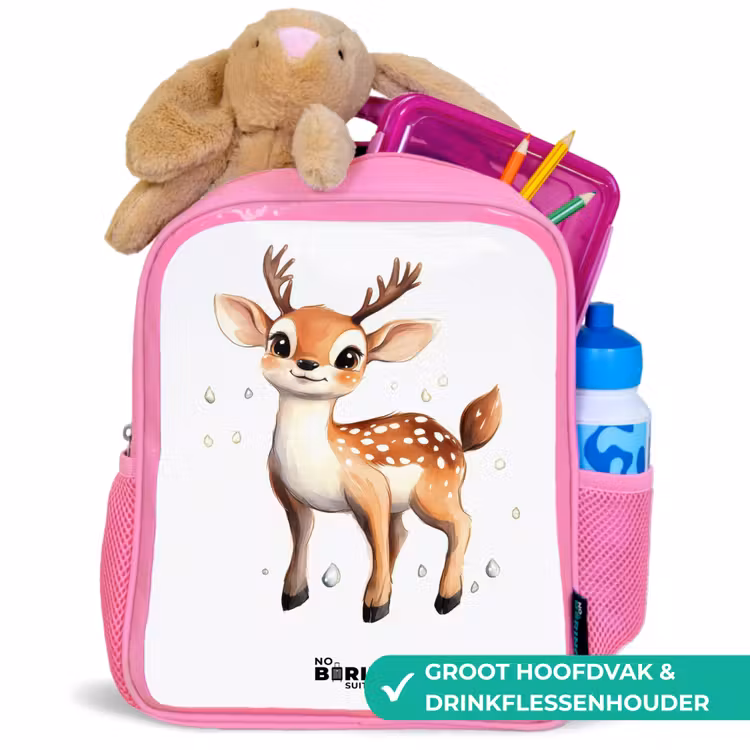 Kinderrugzak - Roze - Jong hertje met gewei en witte stippen — 2