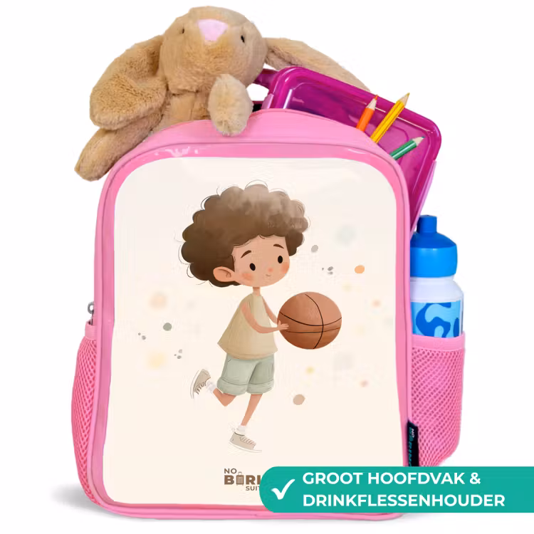 Kinderrugzak - Roze - Jongen met een basketbal in beige kleuren — 2