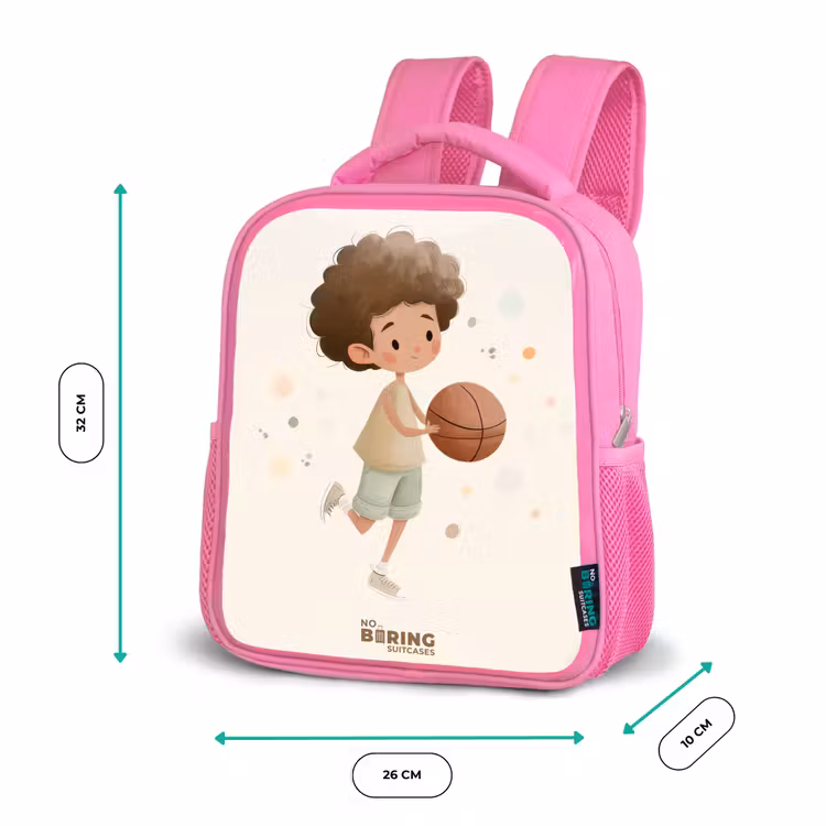 Kinderrugzak - Roze - Jongen met een basketbal in beige kleuren — 3